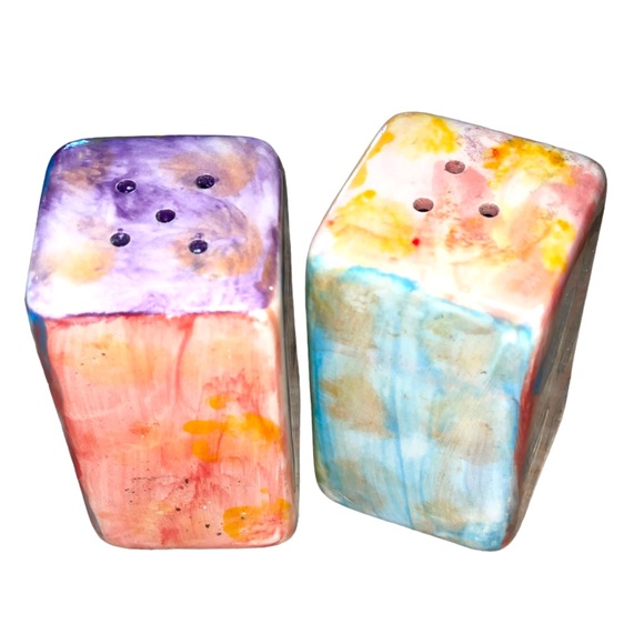 Damian Ford Multi Colored Pottery Salt & Pepper Shakers EUC‎ - Picture 7 of 9